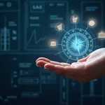 Una brújula estratégica mostrando diferentes modelos de negocios digitales, simbolizando el proceso de elegir el camino correcto para emprender online.