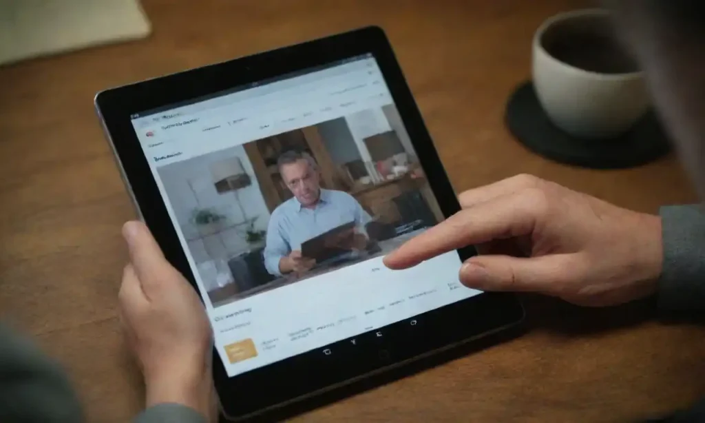 Business owner analyzing reviews of the Ramp card on a digital tablet.