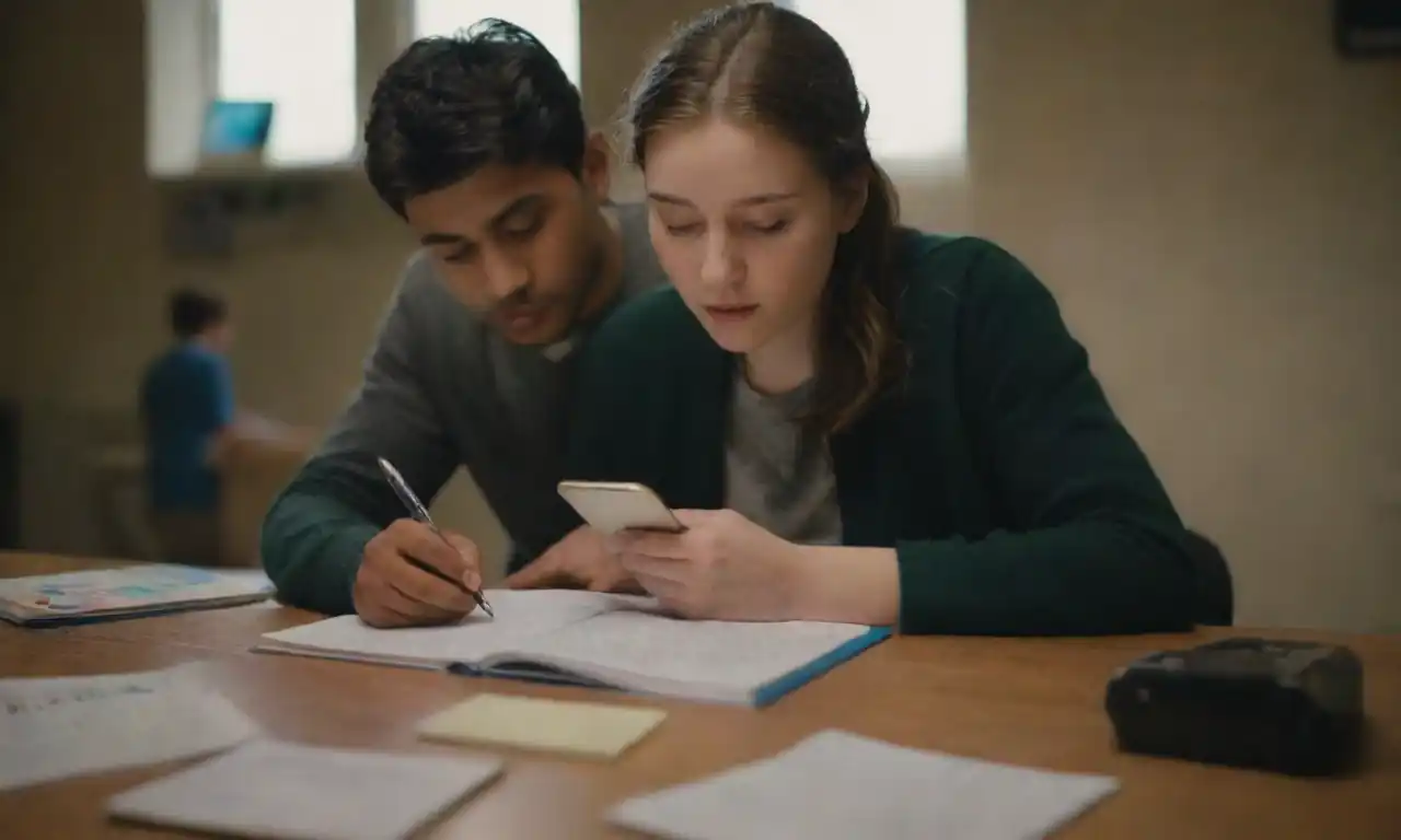 A person studying on a smartphone