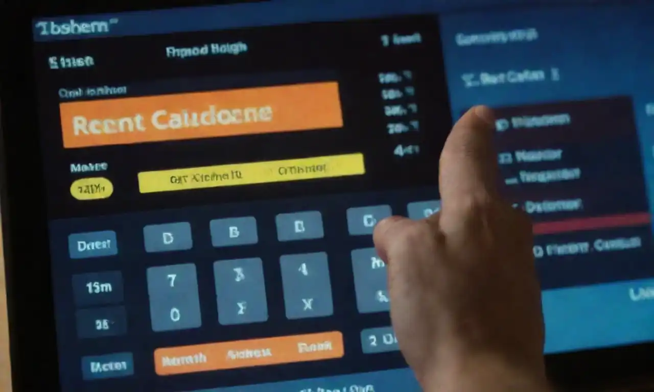 User interacting with a digital rent and purchase calculator on a screen.