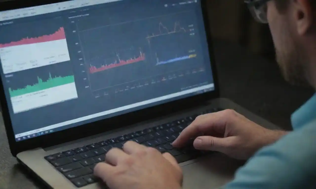 Person analyzing charts and data on a laptop with competitors logos displayed.