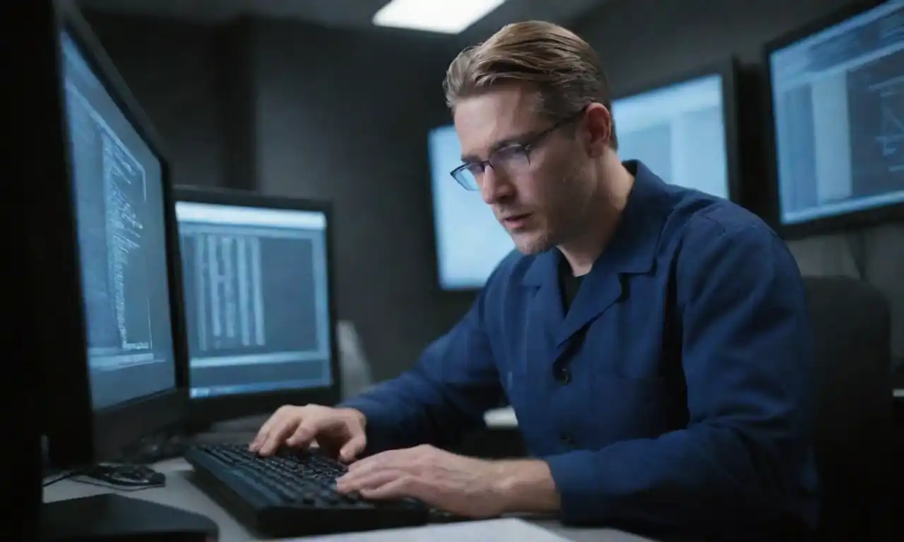 Technician optimizing a database on a computer