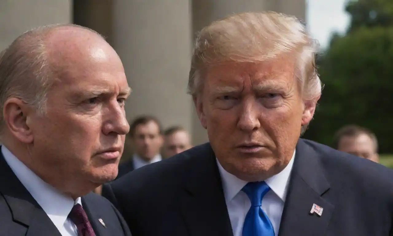 Ex-secret service agent speaking to the media with Trump-related security images in the background.