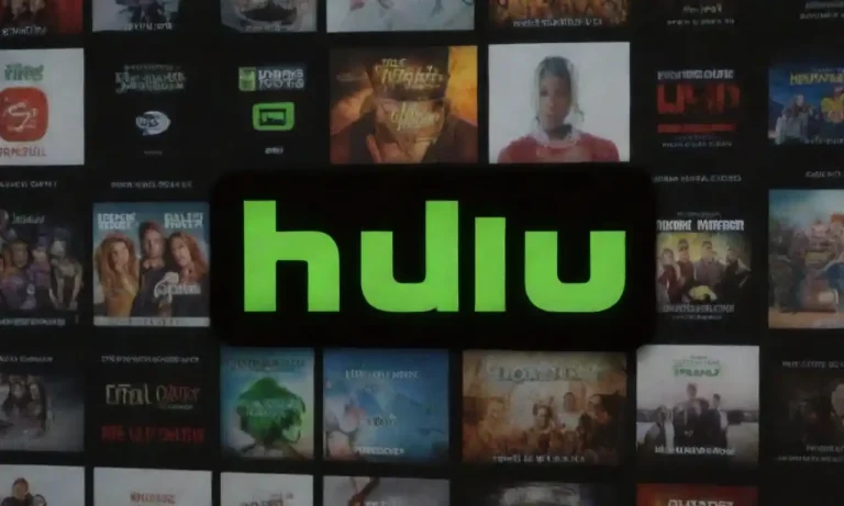 Logo of Hulu with a selection of popular shows and movies displayed on a screen.