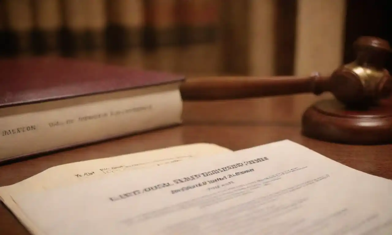 A legal document with questions and answers about the appeal process, alongside a gavel and law books.