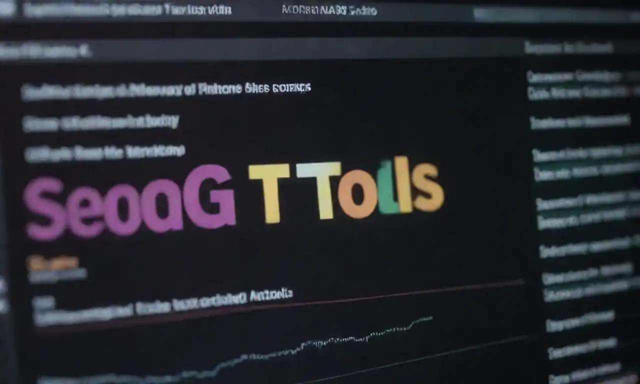 Computer screen displaying a list of SEO tools with charts and analytics.