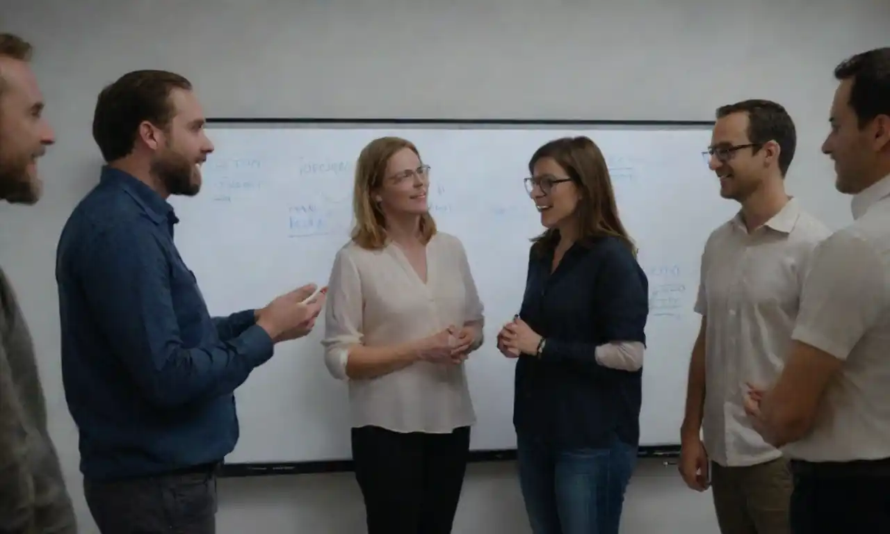 Team brainstorming ideas on a digital whiteboard for a virtual product.