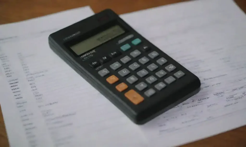 Una calculadora y documentos financieros con gráficos de ventas y notas sobre rappel.