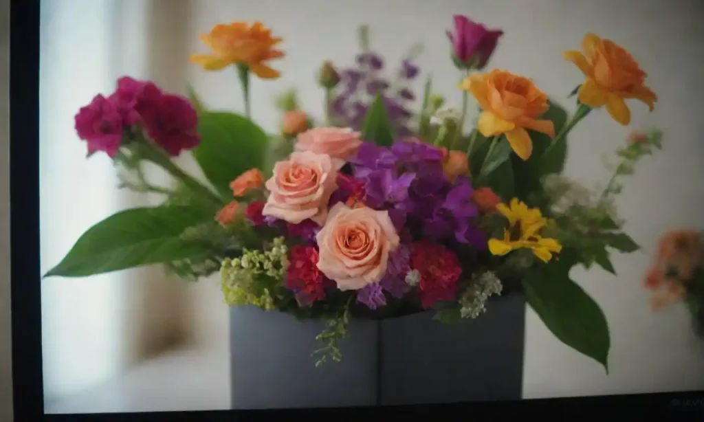 A computer screen displaying various floral arrangements and delivery options.