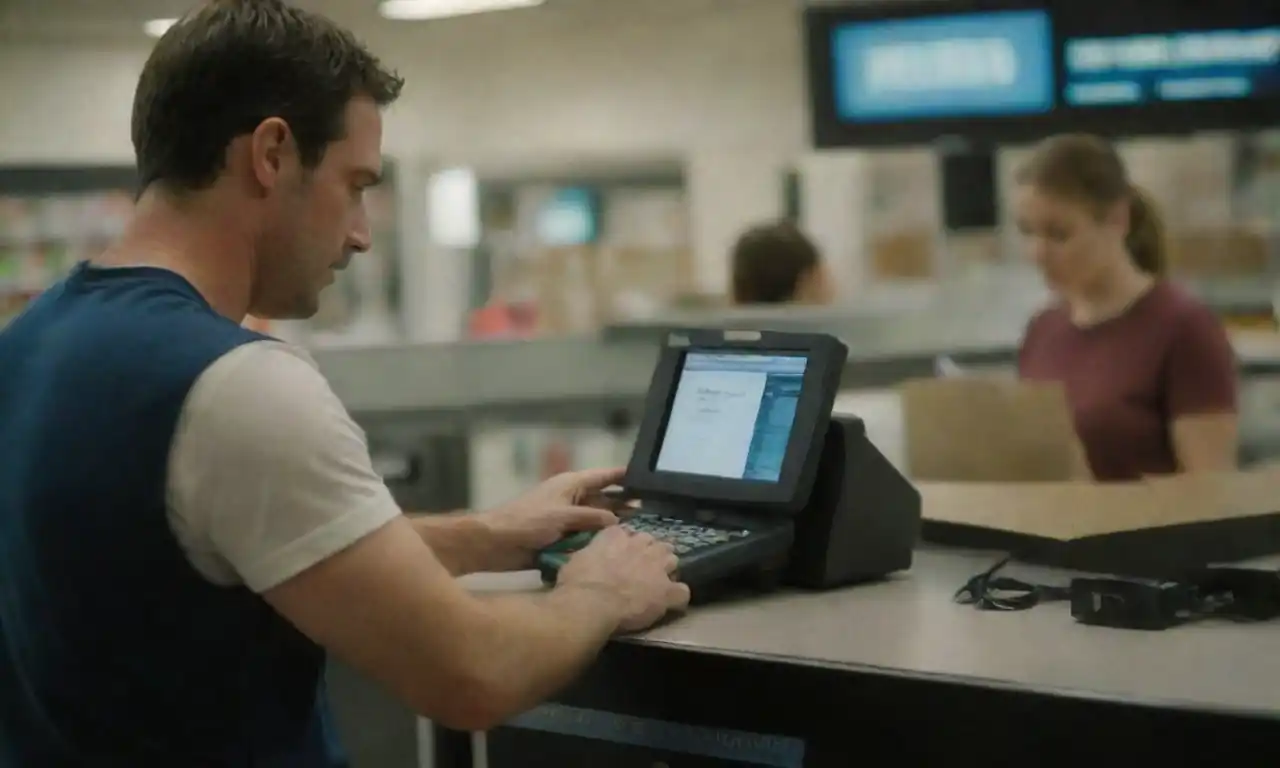 Un comerciante utilizando un terminal de punto de venta de Holded para procesar transacciones en su tienda.