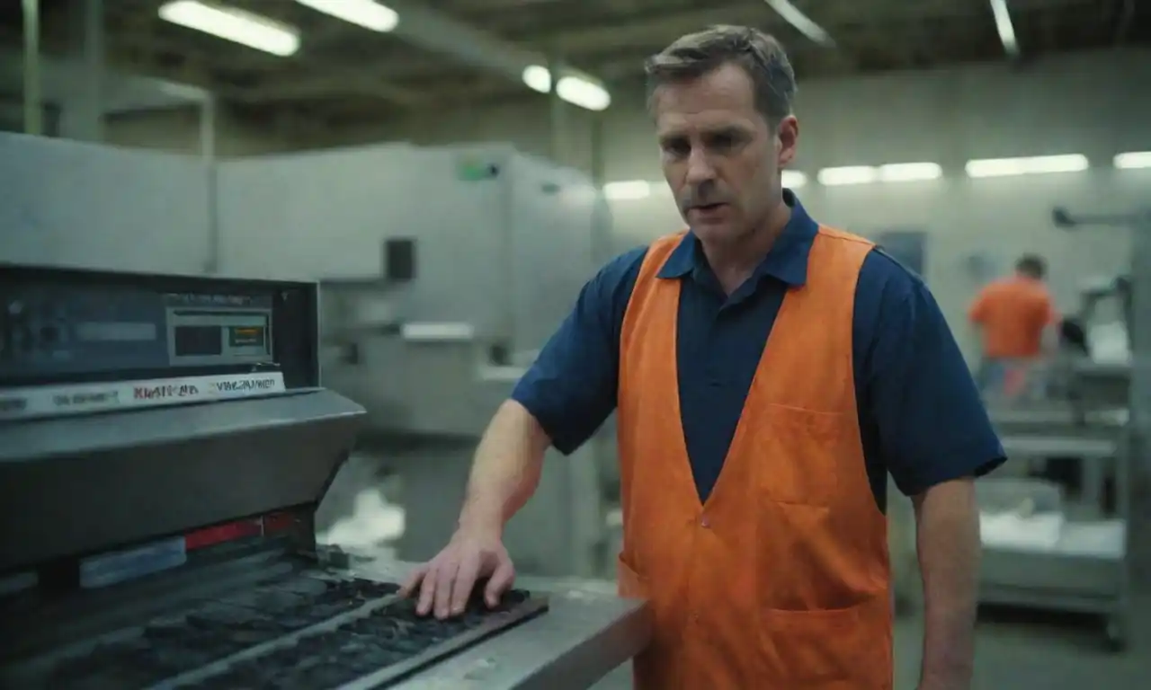 A production line worker stopping the process to address a machine issue