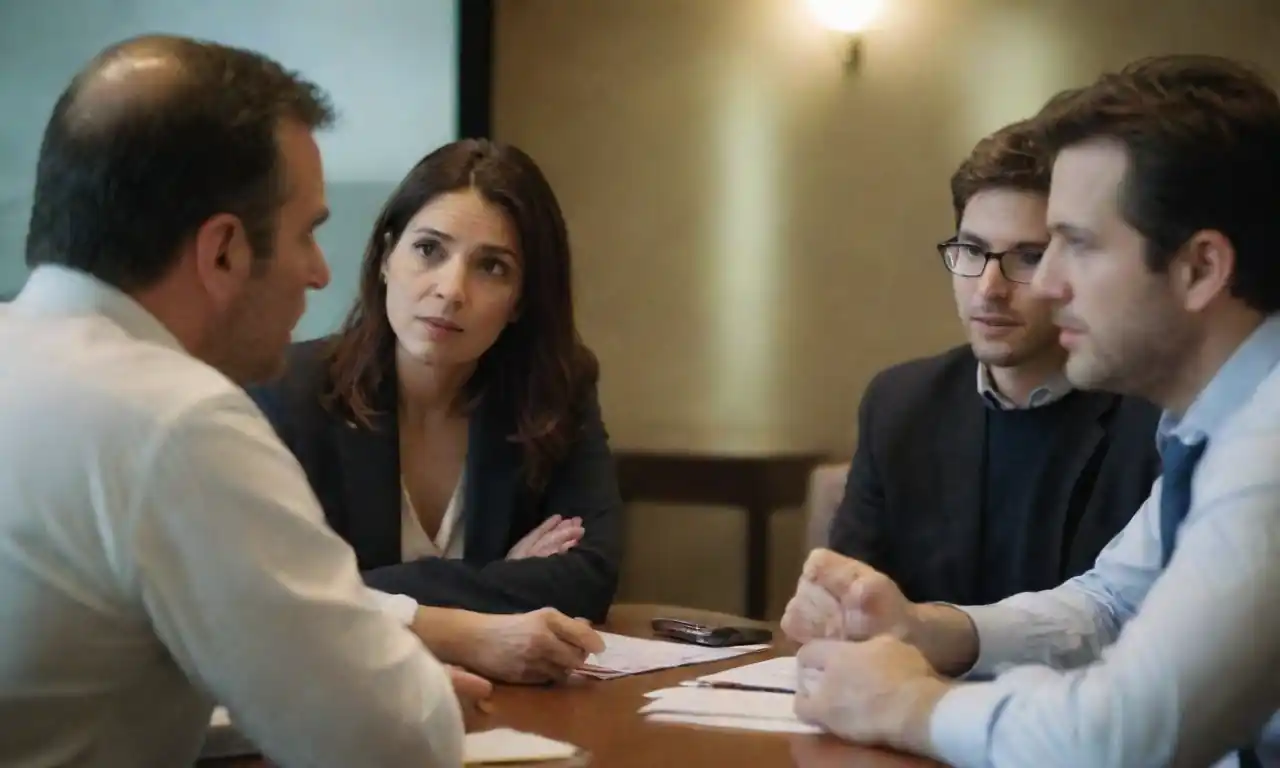 Un grupo de profesionales discutiendo gráficos y datos demográficos en una reunión.