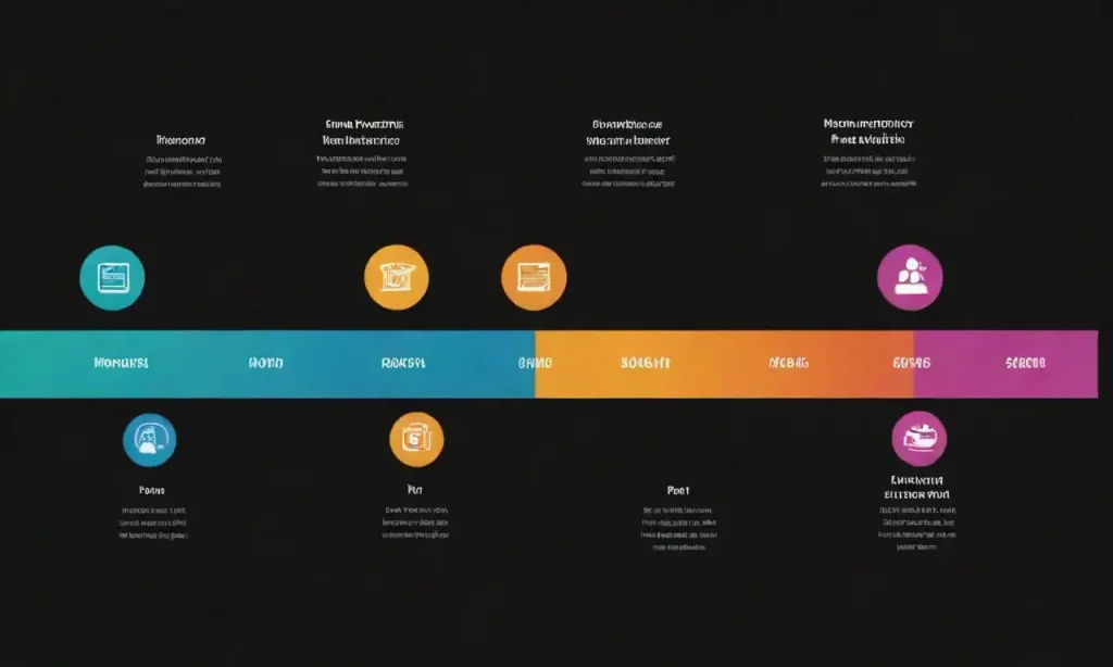 Graphic showing a timeline of digital strategy advancements in business with icons representing key milestones.