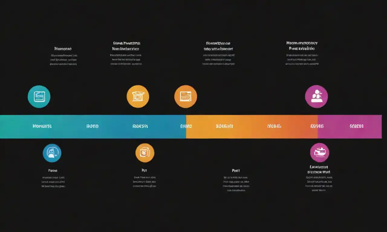 Graphic showing a timeline of digital strategy advancements in business with icons representing key milestones.