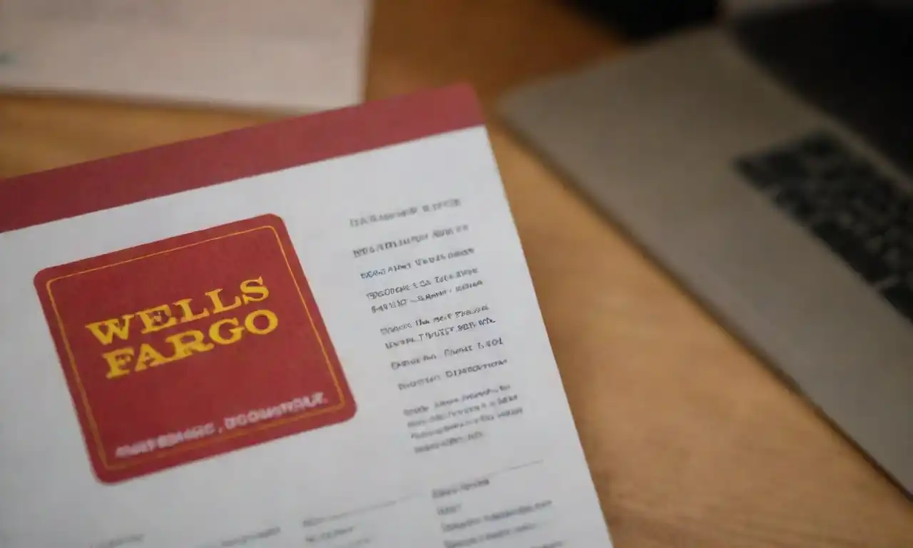 Close-up of a Wells Fargo Autograph card with financial documents and a laptop in the background.