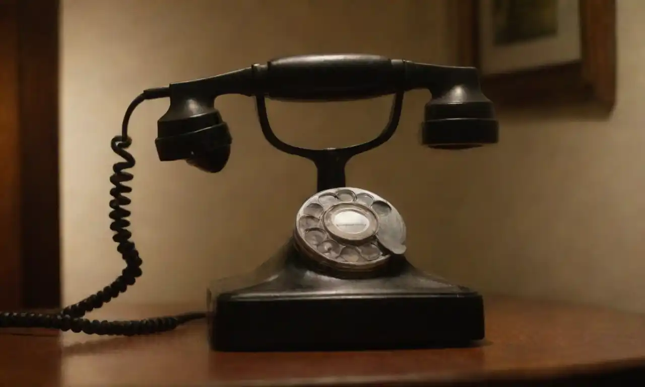A vintage phone in a dimly lit room