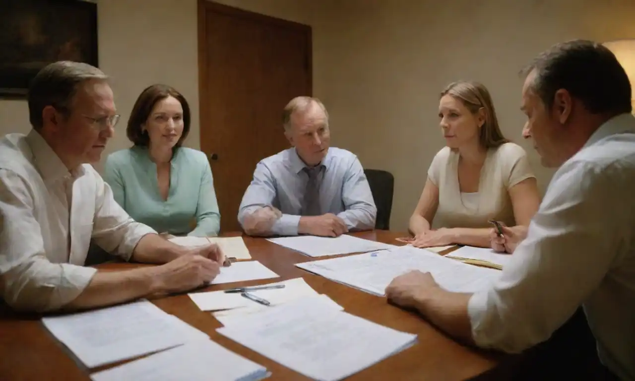 A family gathered around a table discussing business strategies