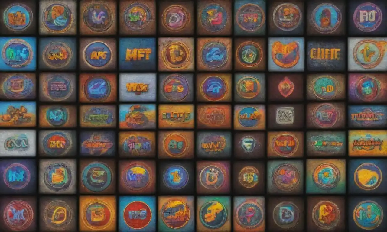 Collage of popular NFT game logos with a background of digital currencies.