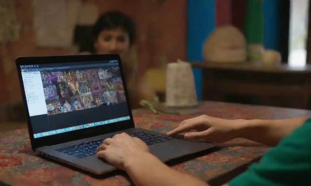 Person using a laptop with video editing software open