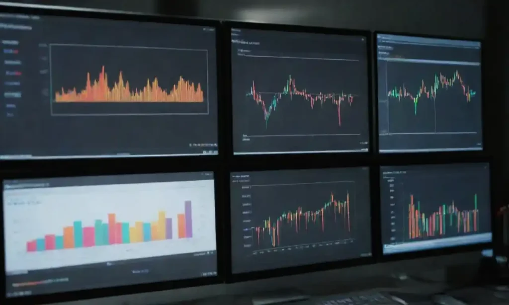 Visual of diverse treasury software interfaces on computer screens with financial data graphs.
