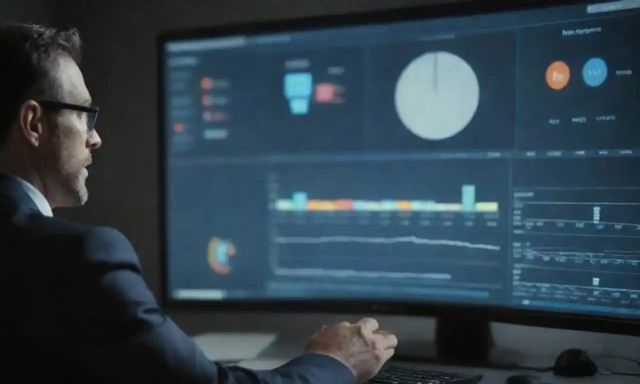 A business professional analyzing data on a screen, surrounded by icons of key Business Intelligence tools.