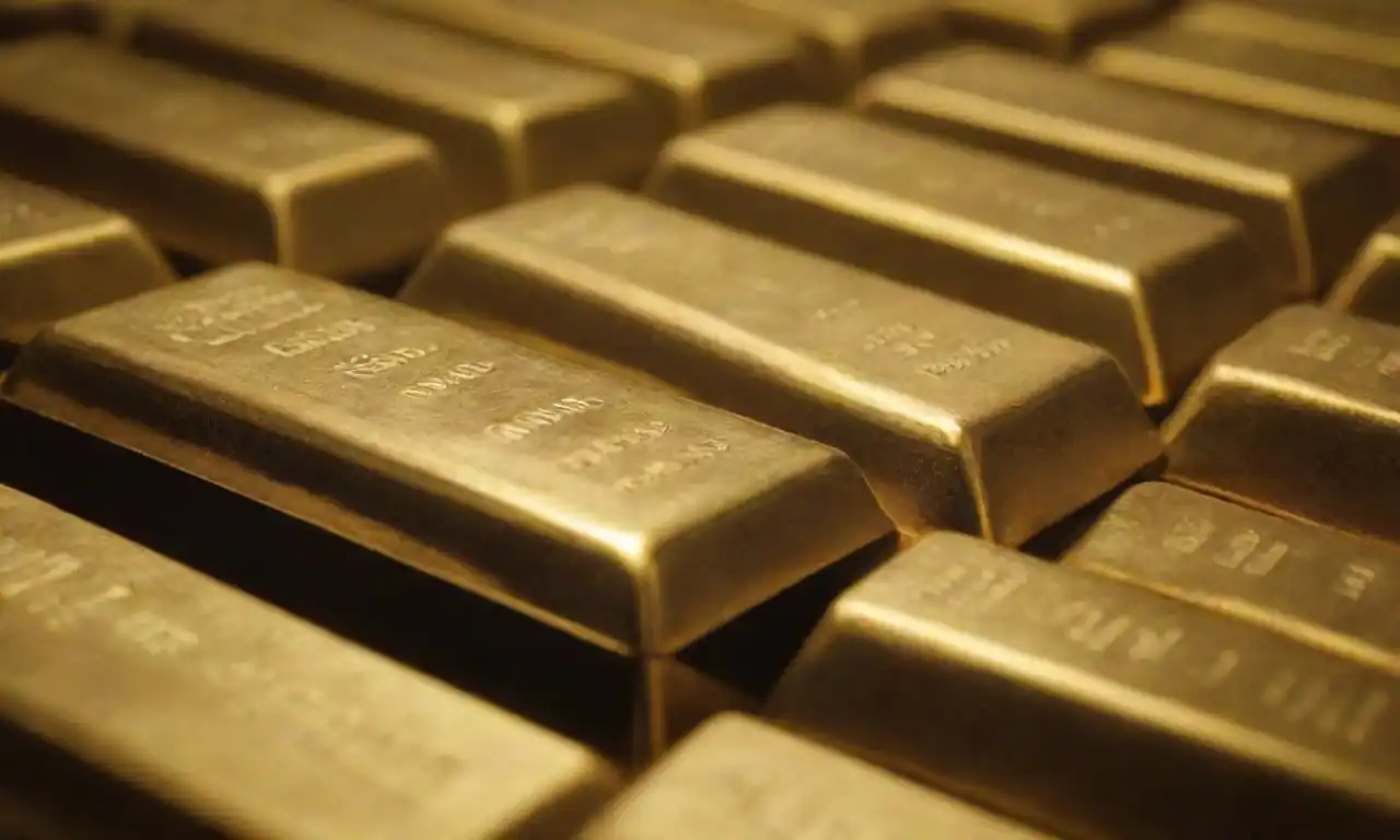 A digital screen displaying real-time gold prices with a gleaming gold bar beside it.