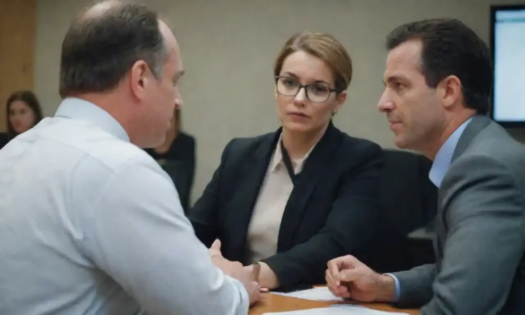 Un manager empresarial supervisando un equipo en una reunión y analizando gráficos de rendimiento.