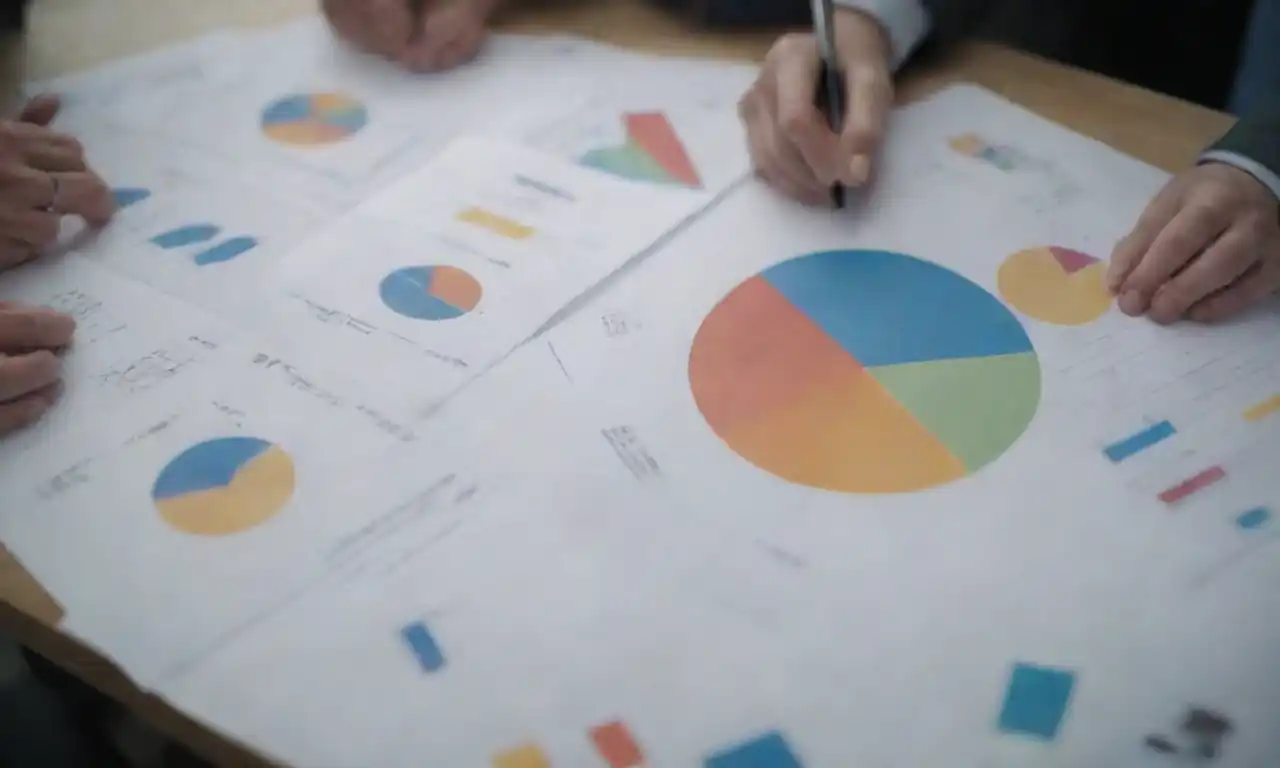 Team brainstorming with charts and graphs focused on increasing sales strategies.