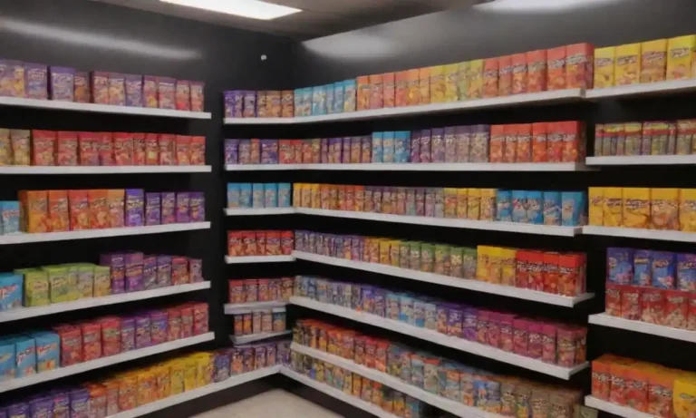 Colorful product displays in a store highlighting emotional reactions from shoppers.