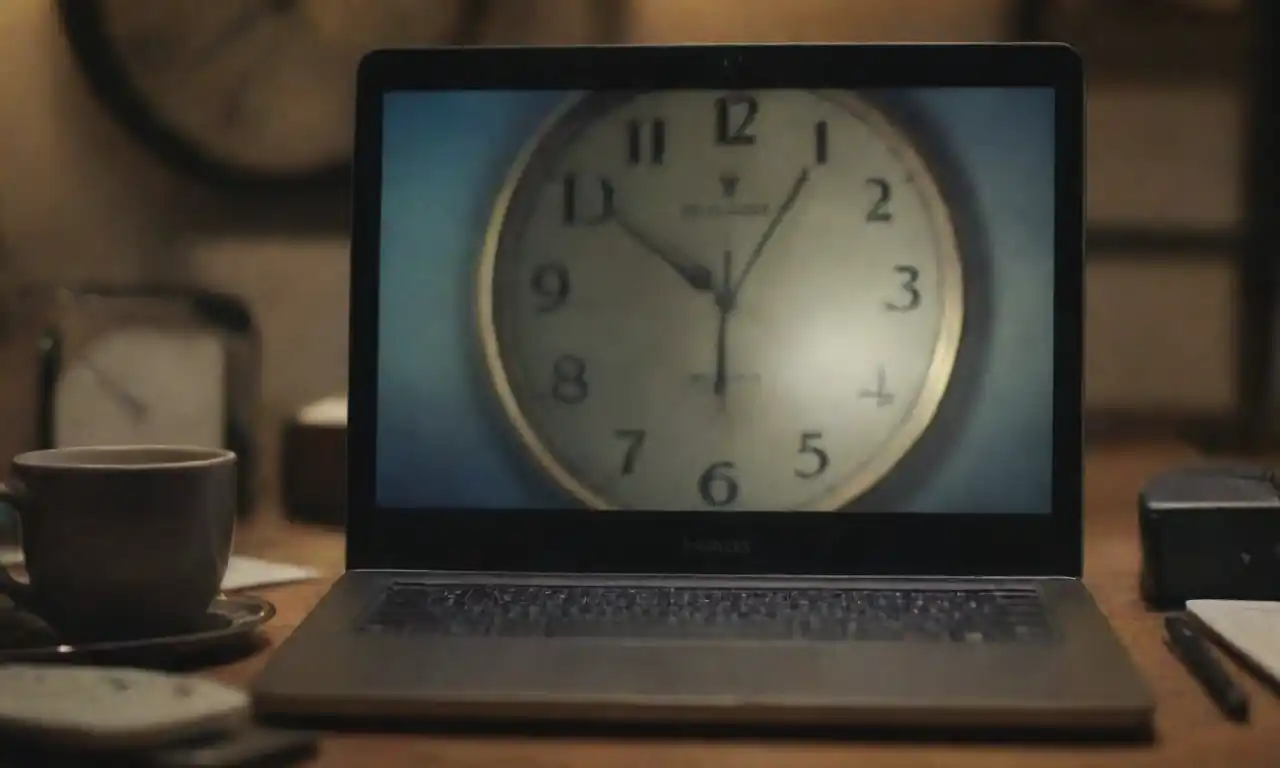 Laptop with a clock overlay