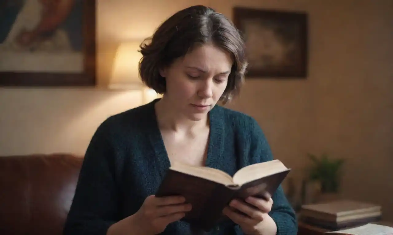 Person reading a book on emotional intelligence with thoughtful expressions and brain imagery in the background.