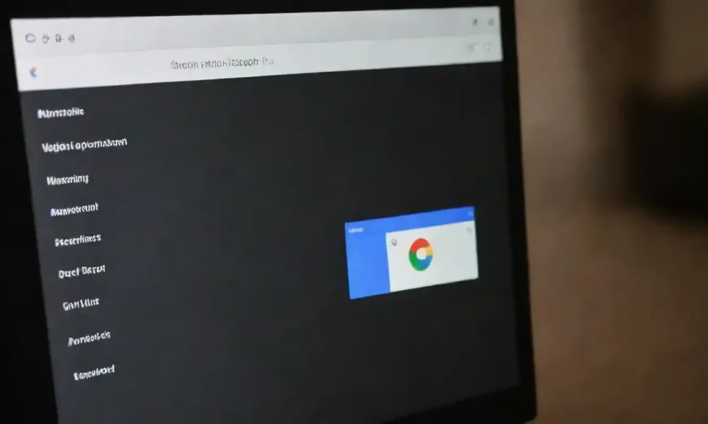 A computer screen displaying the settings menu with Google selected as the default search engine.