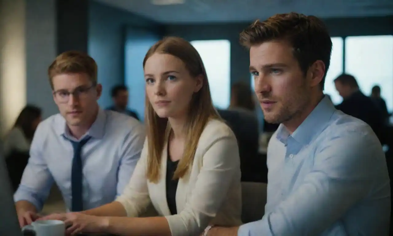 Young professionals collaborating in a high-tech workspace with emerging technology.