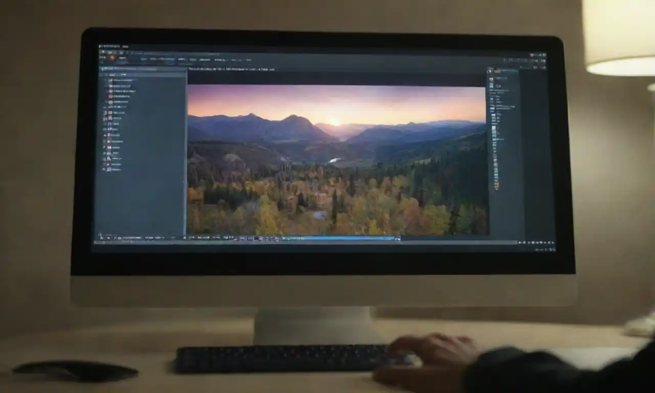 Designer creating a digital mock-up on a computer screen