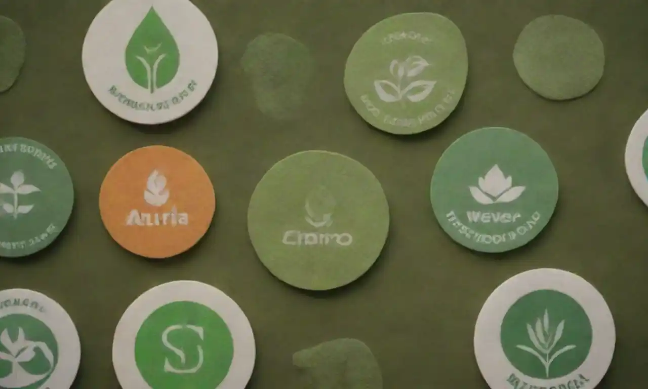 Logos of eco-friendly brands displayed alongside sustainable products and green practices.