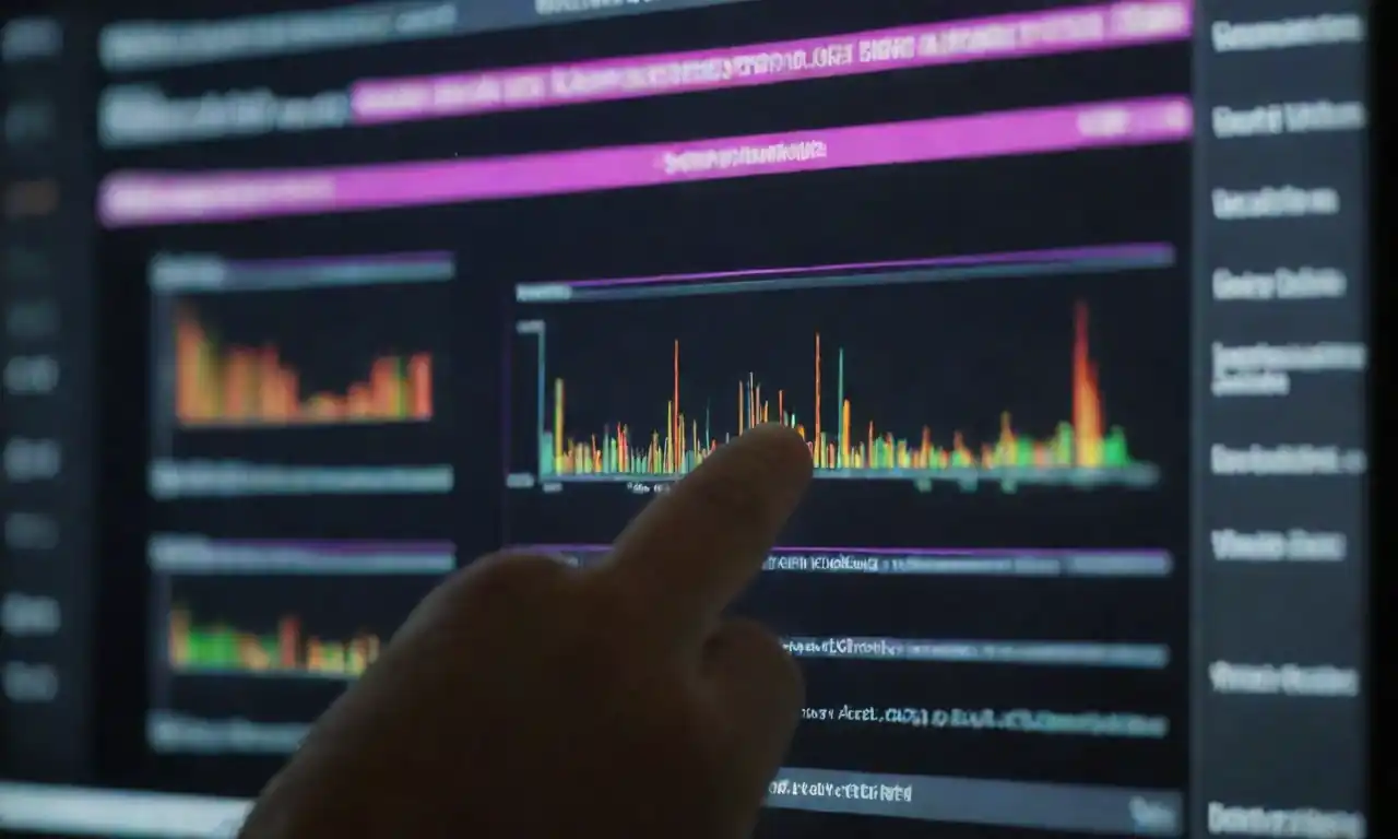 Person analyzing user data on a screen while adjusting website elements for optimization.