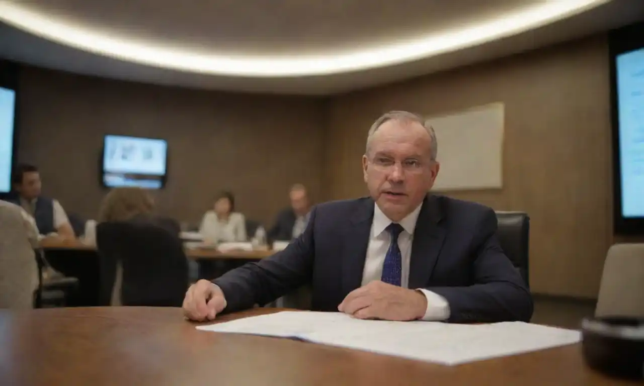 Profesional revisando gráficos financieros y planificando estrategias en una sala de juntas.
