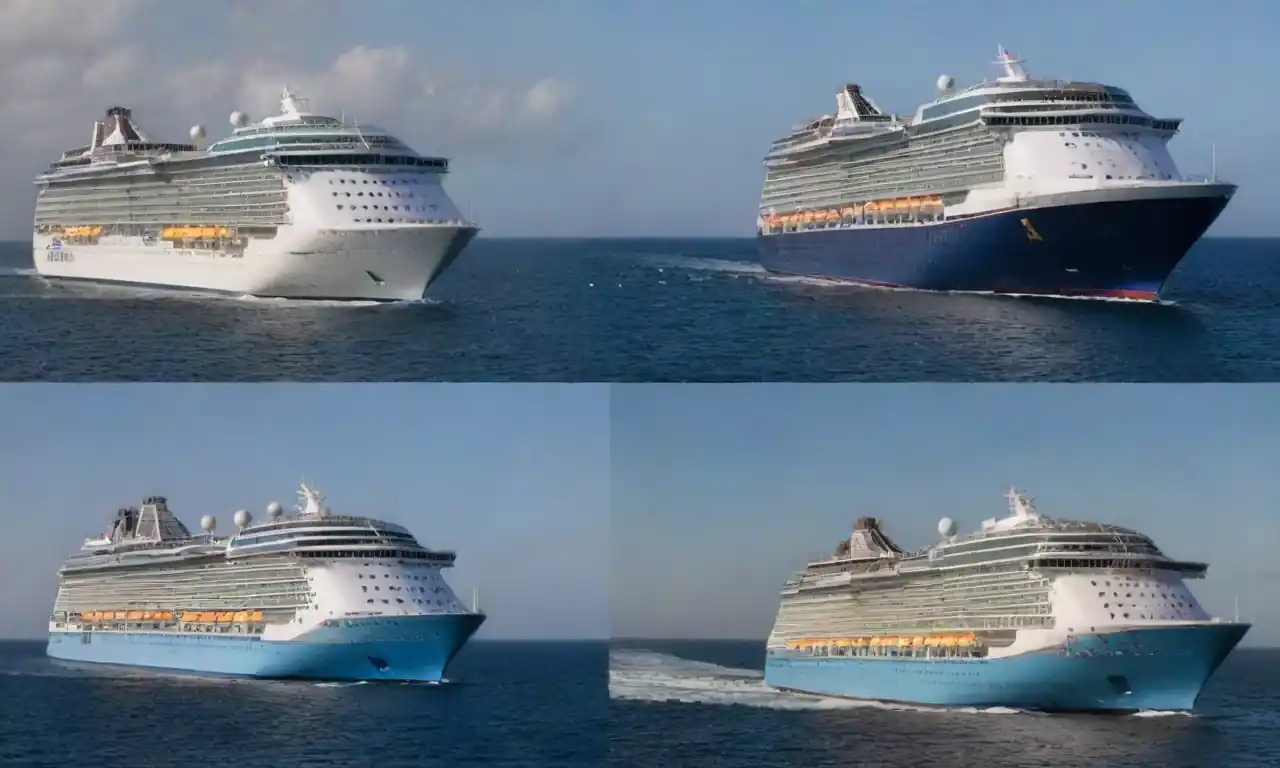 Logos of Royal Caribbean and Virgin cruises with a split image of their respective ships and onboard experiences.