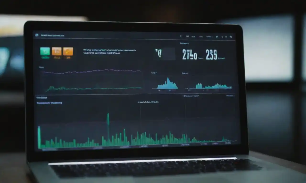 A computer screen displaying web analytics dashboards and key performance metrics.