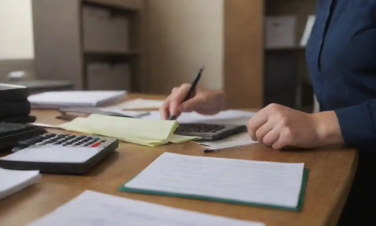A person organizing office supplies with a checklist and inventory spreadsheet.