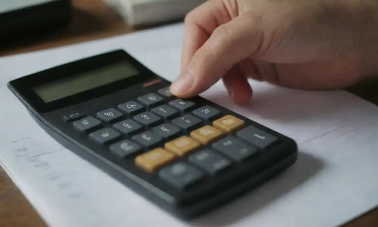 Person using a calculator with a visual of the VAT percentage and items being calculated.