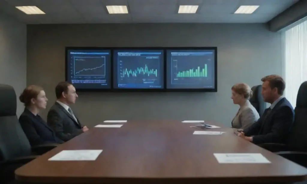 Charts displaying EFI and EFE matrices with business strategy discussions in a conference room.