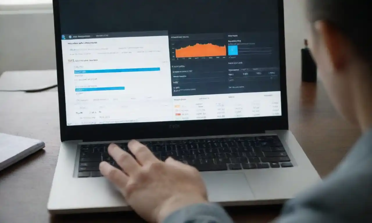 A person analyzing a laptop screen displaying SoFi Invest features and statistics