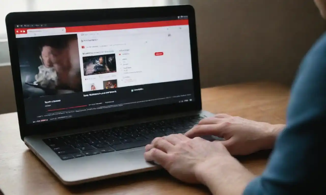 A person analyzing YouTube analytics while optimizing video titles and tags on a laptop.