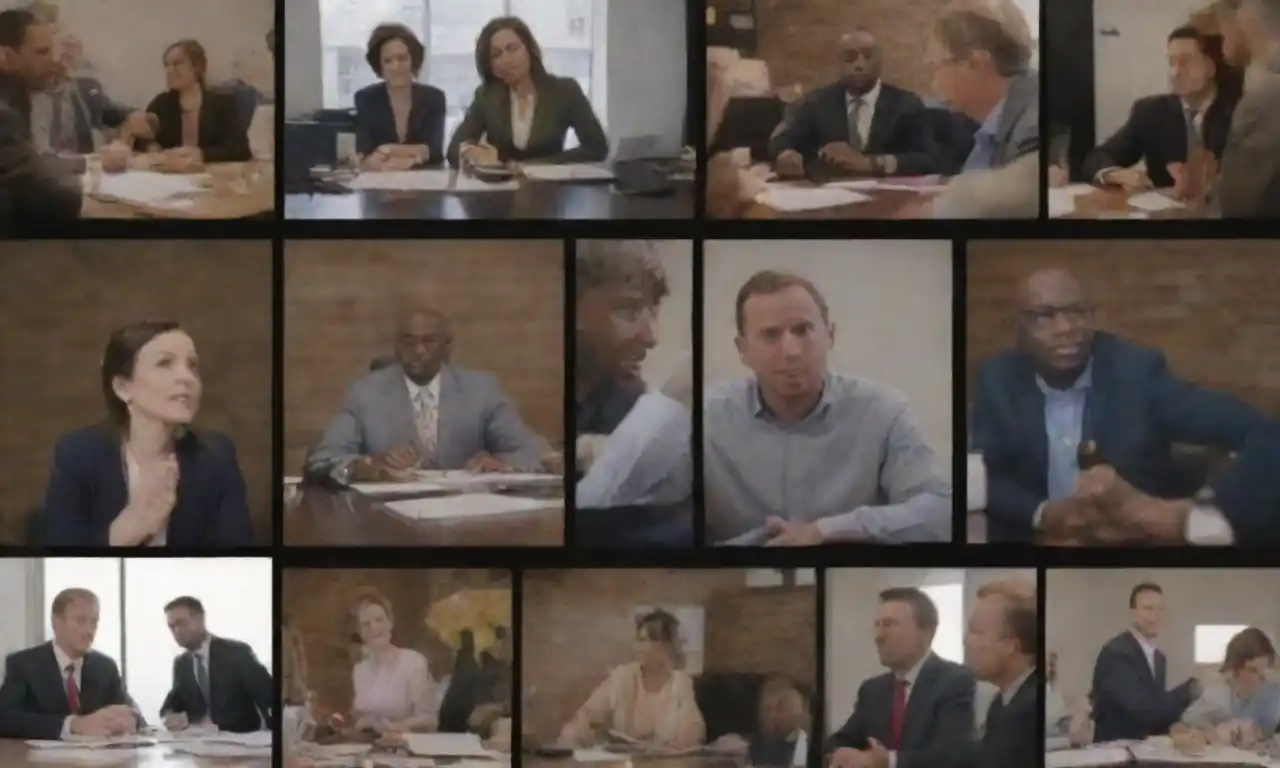 A collage of various small business icons and entrepreneurs brainstorming ideas.