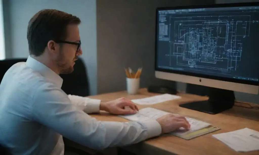 A professional using AutoCAD on a computer