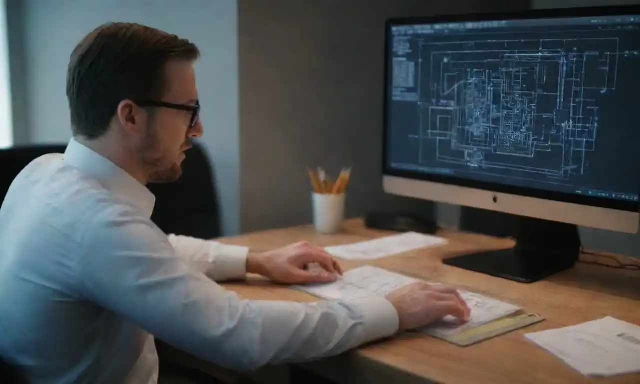 A professional using AutoCAD on a computer