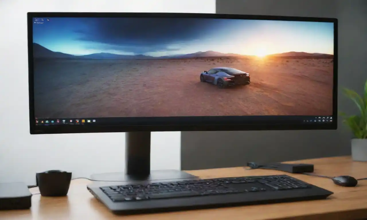 Laptop connected to an external monitor with a dual-screen setup displaying productivity and gaming graphics.