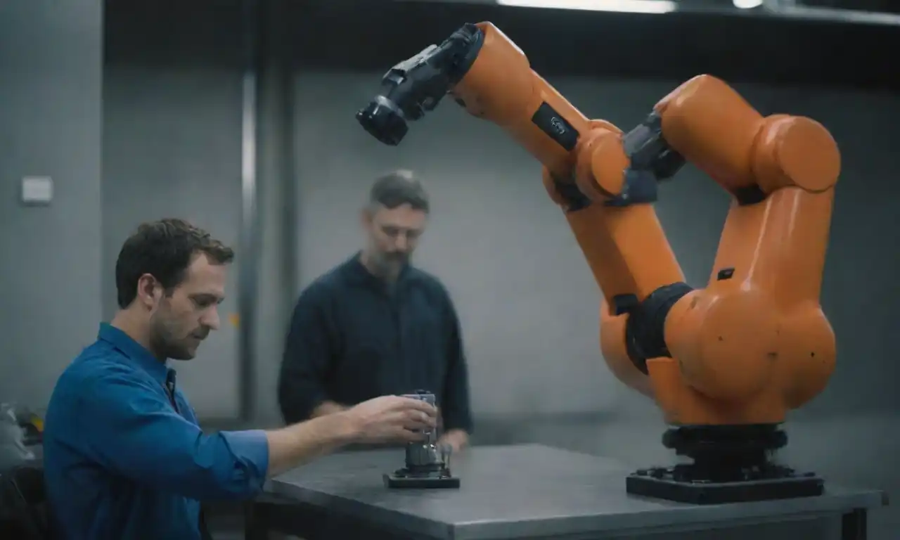 A collaborative robot (cobot) assisting a worker in a modern manufacturing setup.