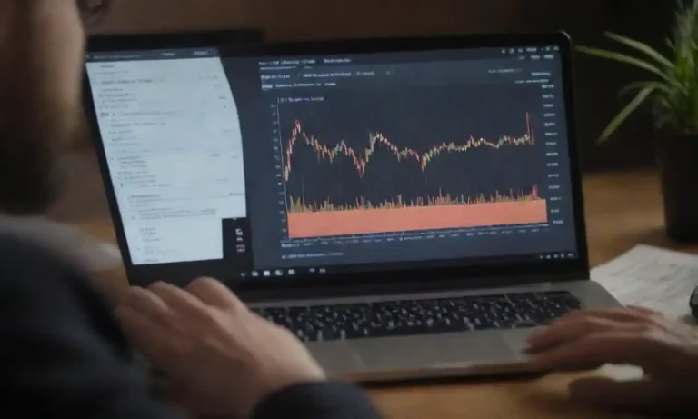 Person analyzing Bitcoin IRA options on a laptop with financial charts.